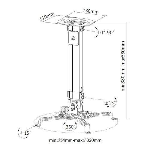 Uchwyt Sufitowy Do Projektora 38-58cm 13,5kg Srebrny